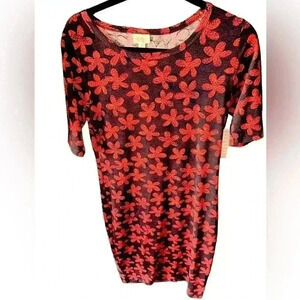 Lularoe medium brown& orange retro daisy Julia‎ pencil T shirt dress . NWT.